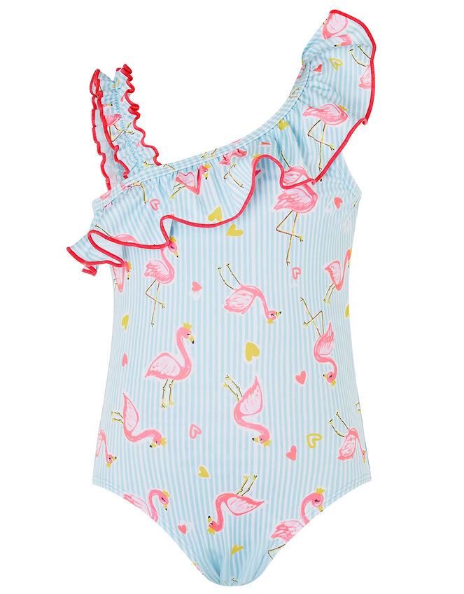 Baby Flamingo One-Shoulder Swimsuit, Blue (BLUE), large