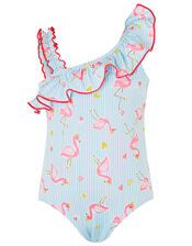 Baby Flamingo One-Shoulder Swimsuit, Blue (BLUE), large