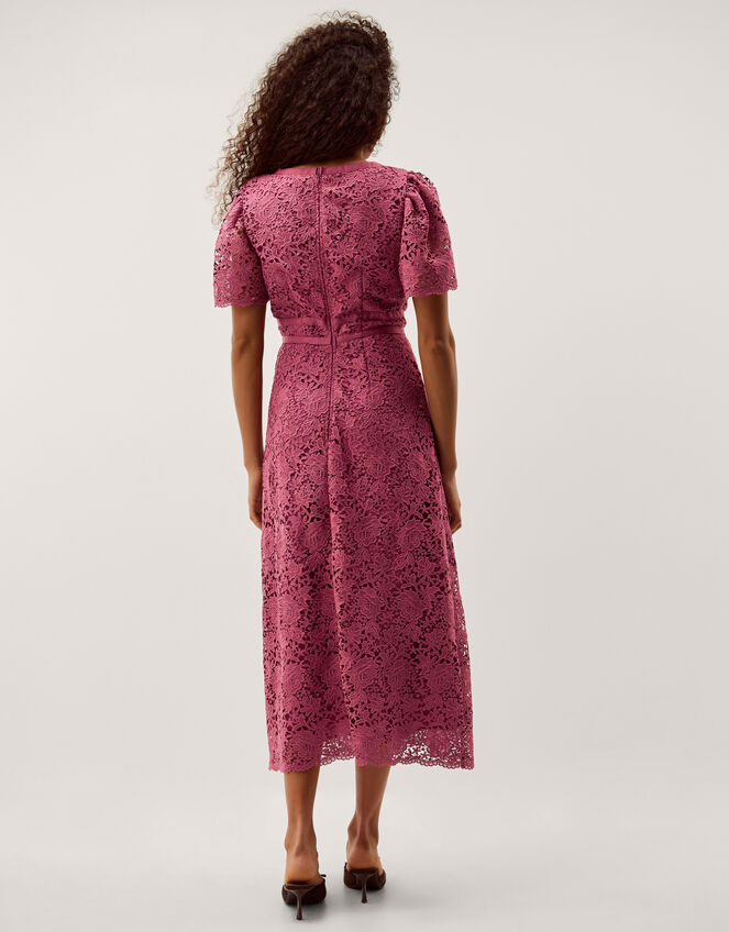 Regina Short Sleeve Lace Midi Dress Pink