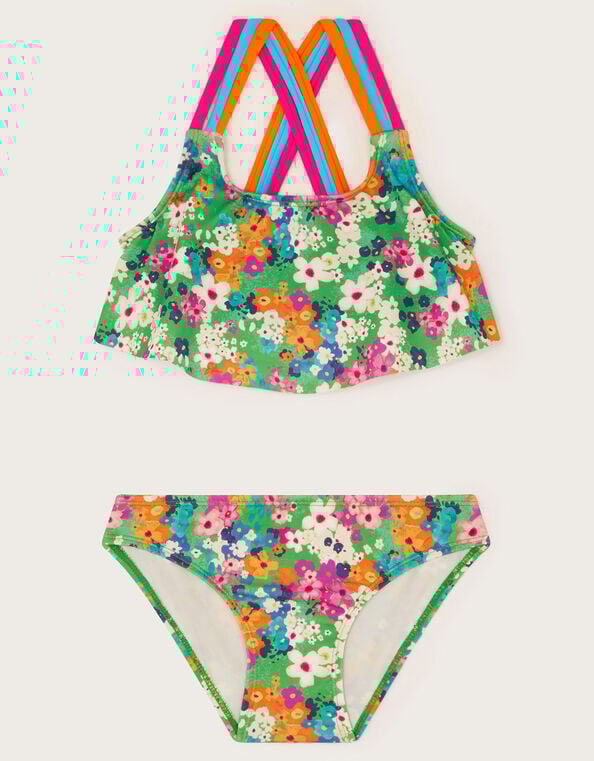 Ditsy Floral Frill Bikini Set, Green (GREEN), large