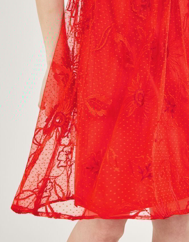 Nora Embroidered Short Dress, Orange (ORANGE), large