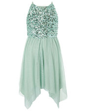 Truth Sequin Sparkle Hanky Hem Dress, Green (GREEN), large