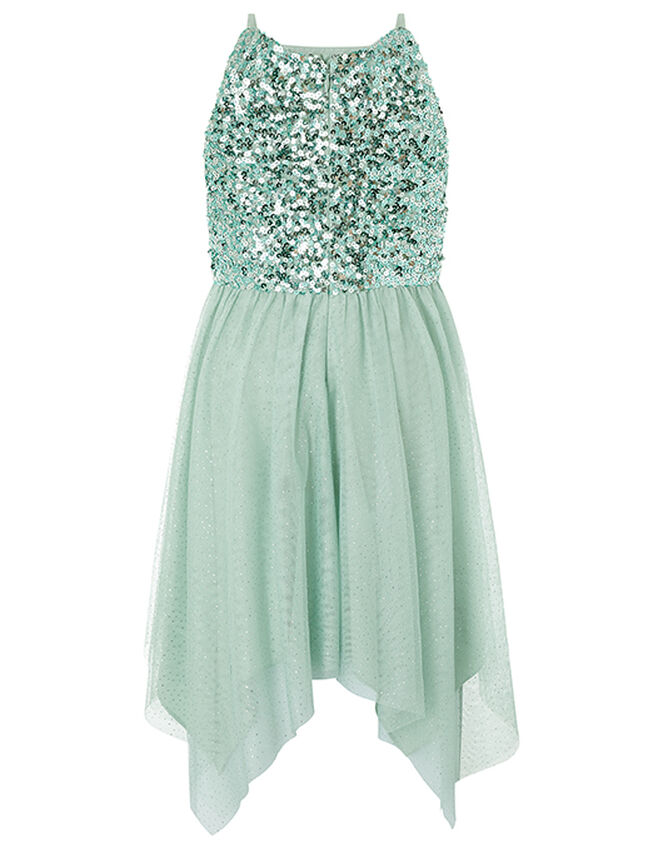 Truth Sequin Sparkle Hanky Hem Dress, Green (GREEN), large