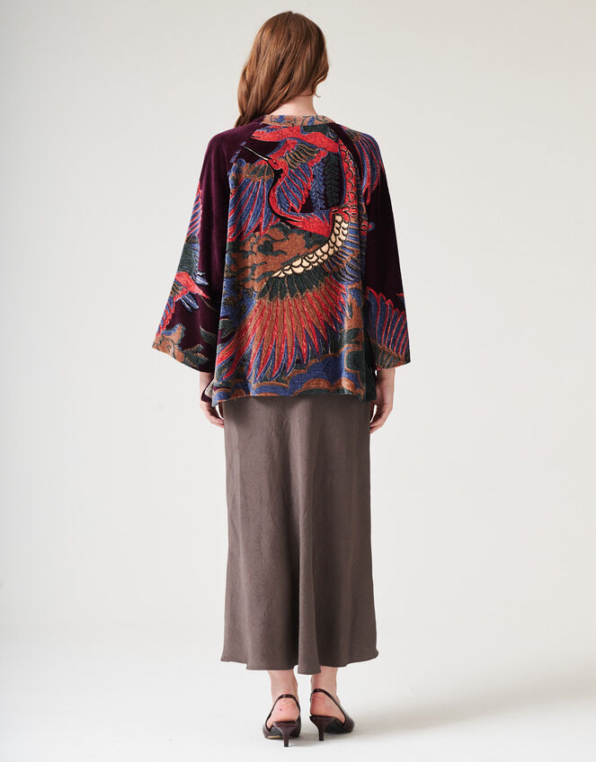 One Hundred Stars Crane Print Velvet Jacket, , large