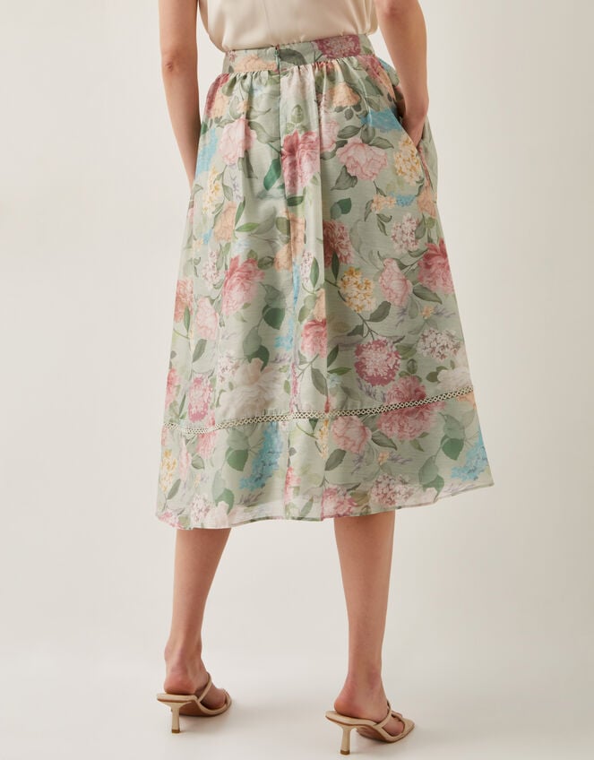 Agnes Floral Print Midi Skirt, Green (SAGE), large
