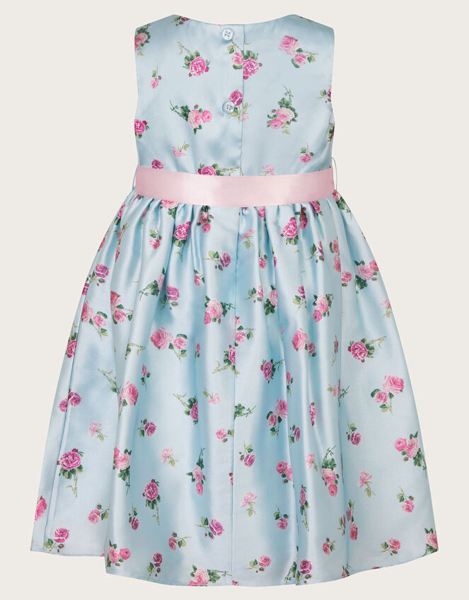 Baby Ditsy Floral Satin Dress, Blue (BLUE), large