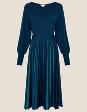 Colour Block Pleated Skirt Dress, Teal (TEAL), large
