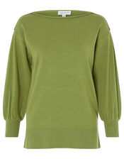 Braid Trim Longline Jumper with Recycled Nylon, Green (GREEN), large