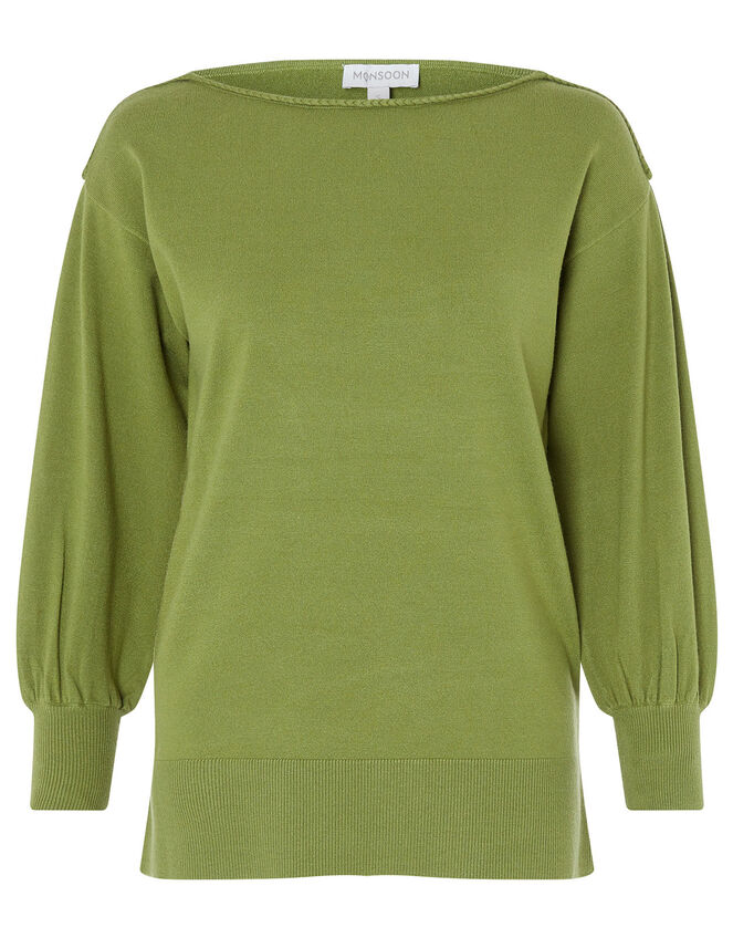 Braid Trim Longline Jumper with Recycled Nylon, Green (GREEN), large