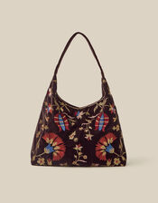 Hatti Embroidered Velvet Slouchy Shoulder Bag, , large