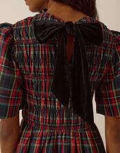Dottie Short Sleeve Smocked Tartan Midi Dress, Red (RED), large