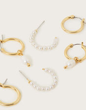Small Pearl Hoops Set of Three, , large