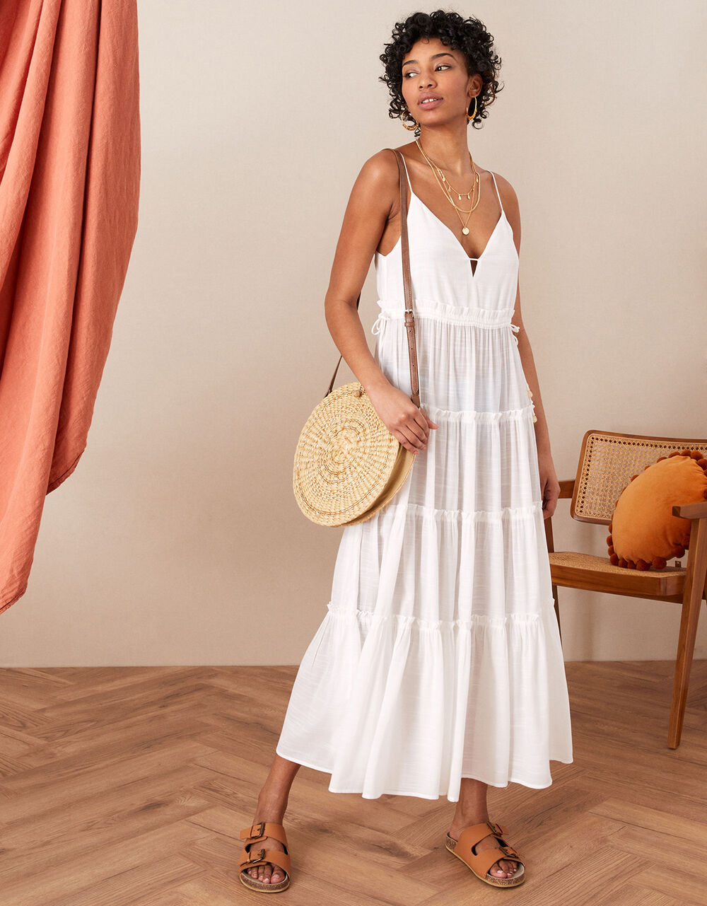 Women Dresses | Premium Cami Maxi Tiered Dress White - NS55213