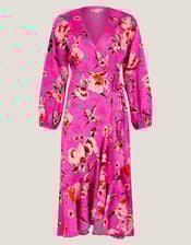 Meredith Floral Midi Wrap Dress, Pink (PINK), large