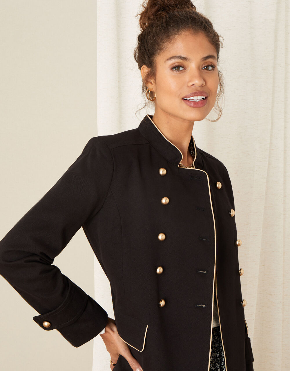 Melinda Longline Military Jacket Black Women's Jackets Monsoon UK.