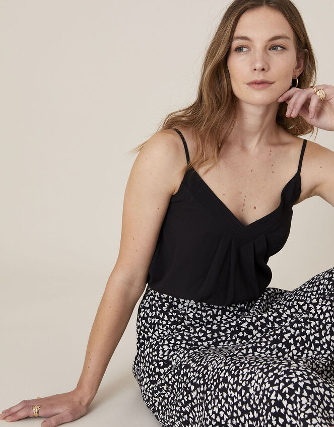 Pleated Trim Cami with Sustainable Viscose, Black (BLACK), large
