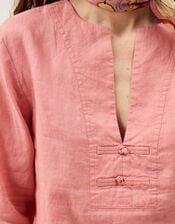 Alexis Knot Button Linen Top, Pink (DUSKY PINK), large