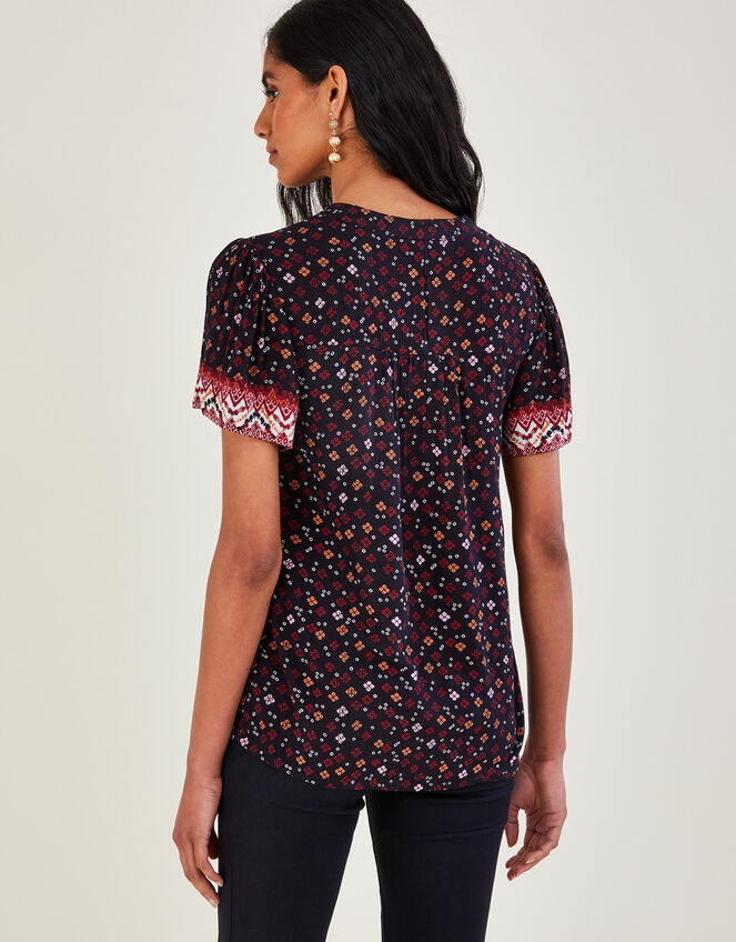 Print Heritage Border Short Sleeve Top, Black (BLACK), large