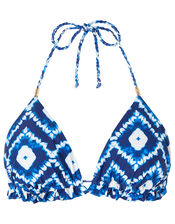 Tahini Printed Bikini Top with Recycled Polyester, Blue (BLUE), large