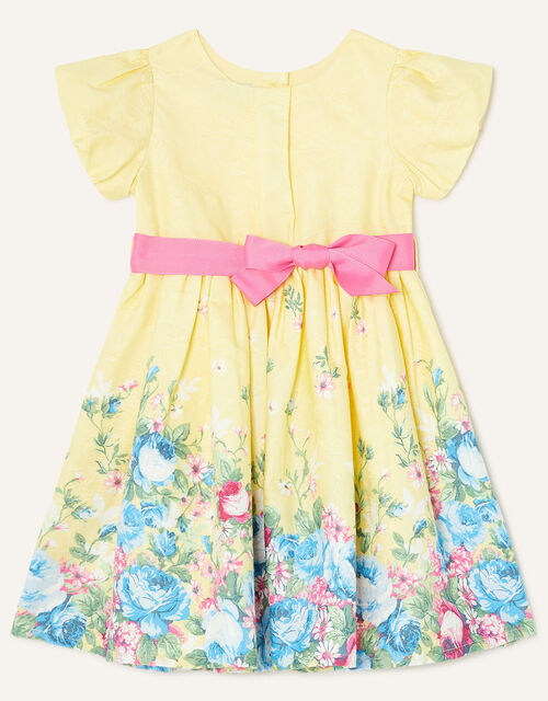 Baby Jacquard Floral Hem Dress, Yellow (YELLOW), large