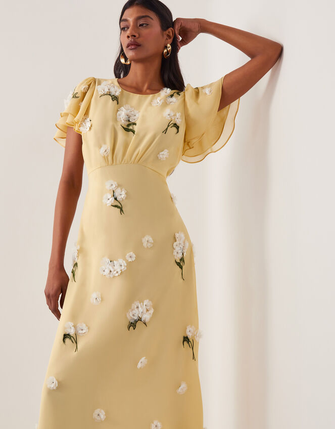CLAIR Yellow Floral Mesh Midi Dress