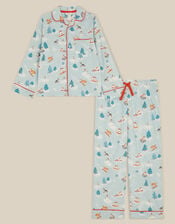Christmas Skiing Dog Long Pyjamas Set, Blue (BLUE), large