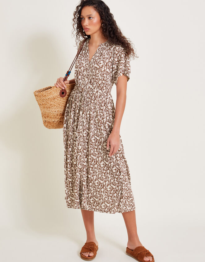 Natalia Jersey Print Shirt Dress, Brown (BROWN), large