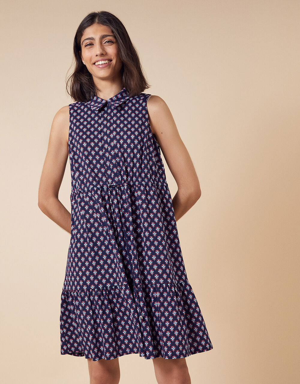 Printed Jersey Short Shirt Dress Blue