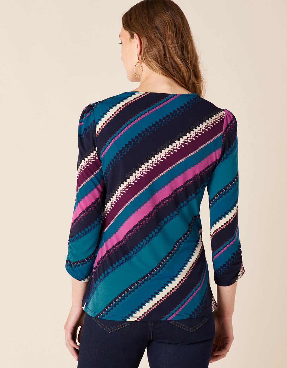 Stripe Print Jersey Wrap Top Teal Blouses & Shirts Monsoon UK.