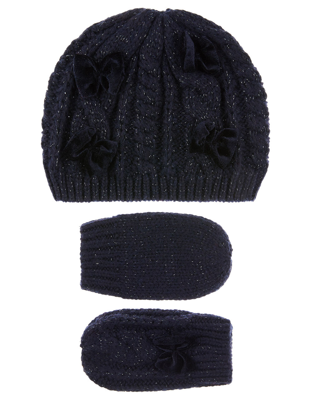 Baby Beanie and Mittens Set with Recycled Fabric Blue Gloves, Hats