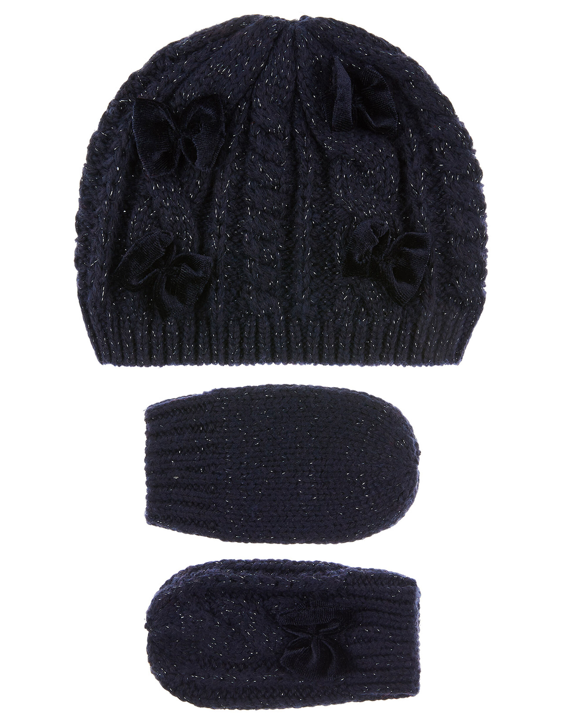 Baby Beanie and Mittens Set with Recycled Fabric, Blue (NAVY), large