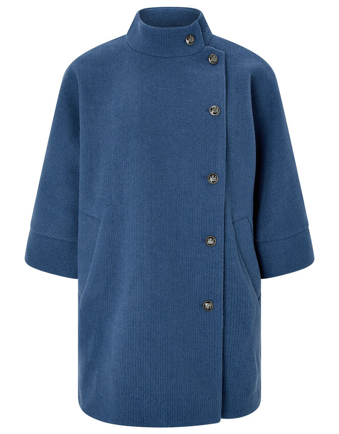 Mona Military Knitted Cape Coat, Blue (BLUE), large