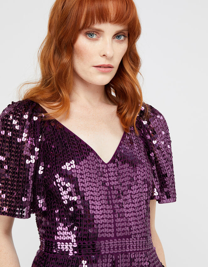 Harriette Heart Sequin Jumpsuit Purple Jumpsuits Monsoon UK.