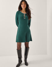 Brit Sparkle Bow Knit Dress, Teal (TEAL), large