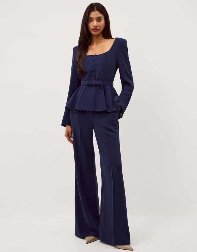 Erin Belted Peplum Jacket, Blue (NAVY), large