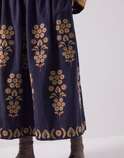 East Sophia Floral Embroidered Midi Skirt, Blue (NAVY), large