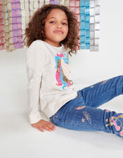 Sequin Unicorn Sweatshirt in Organic Cotton, Camel (OATMEAL), large