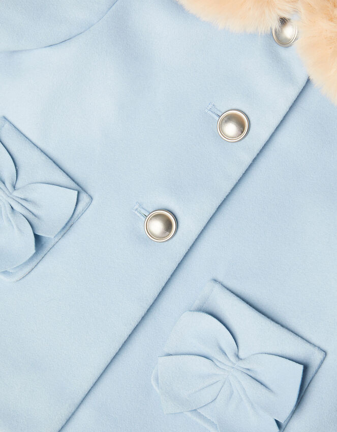 Baby Bow Faux Fur Collar Coat, Blue (PALE BLUE), large