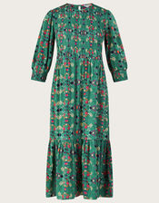 Floral Printed ¾ Sleeve Shirred Dress in LENZING™ ECOVERO™, Green (GREEN), large
