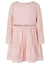 Lace Dress with Glitter Belt, Pink (PALE PINK), large