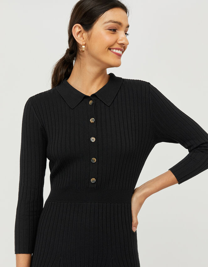Harley Ribbed Knit Dress, Black (BLACK), large