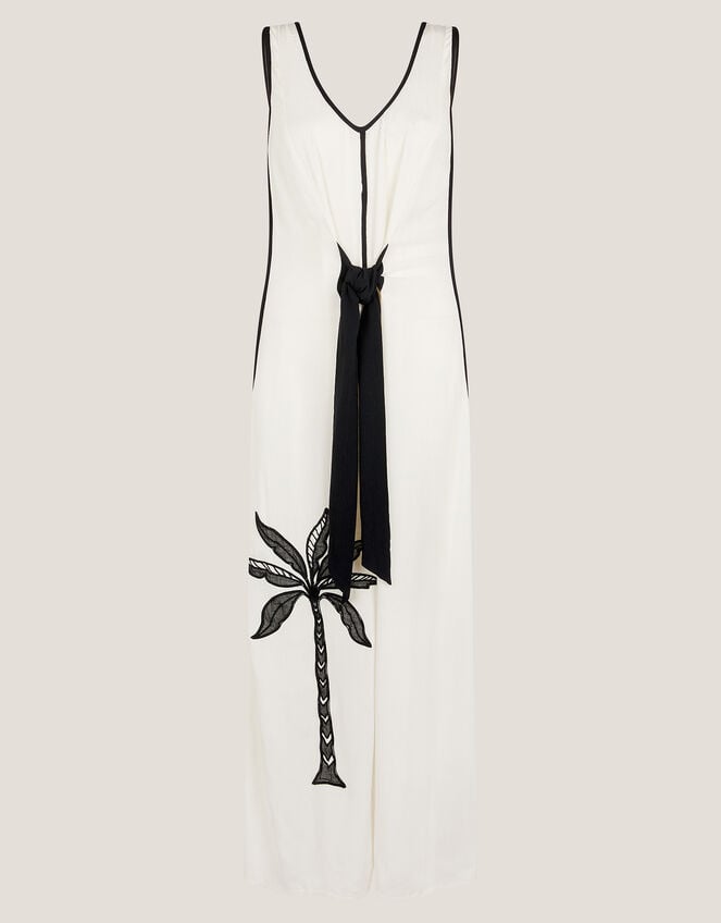 Nyla Embroidered Tie Maxi Dress, White (WHITE), large