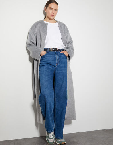 Cassie Long Belted Coat, Grey (GREY), large