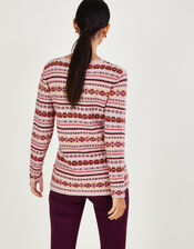 Scallop Neck All-Over Fair Isle Print Jumper, Pink (PINK), large