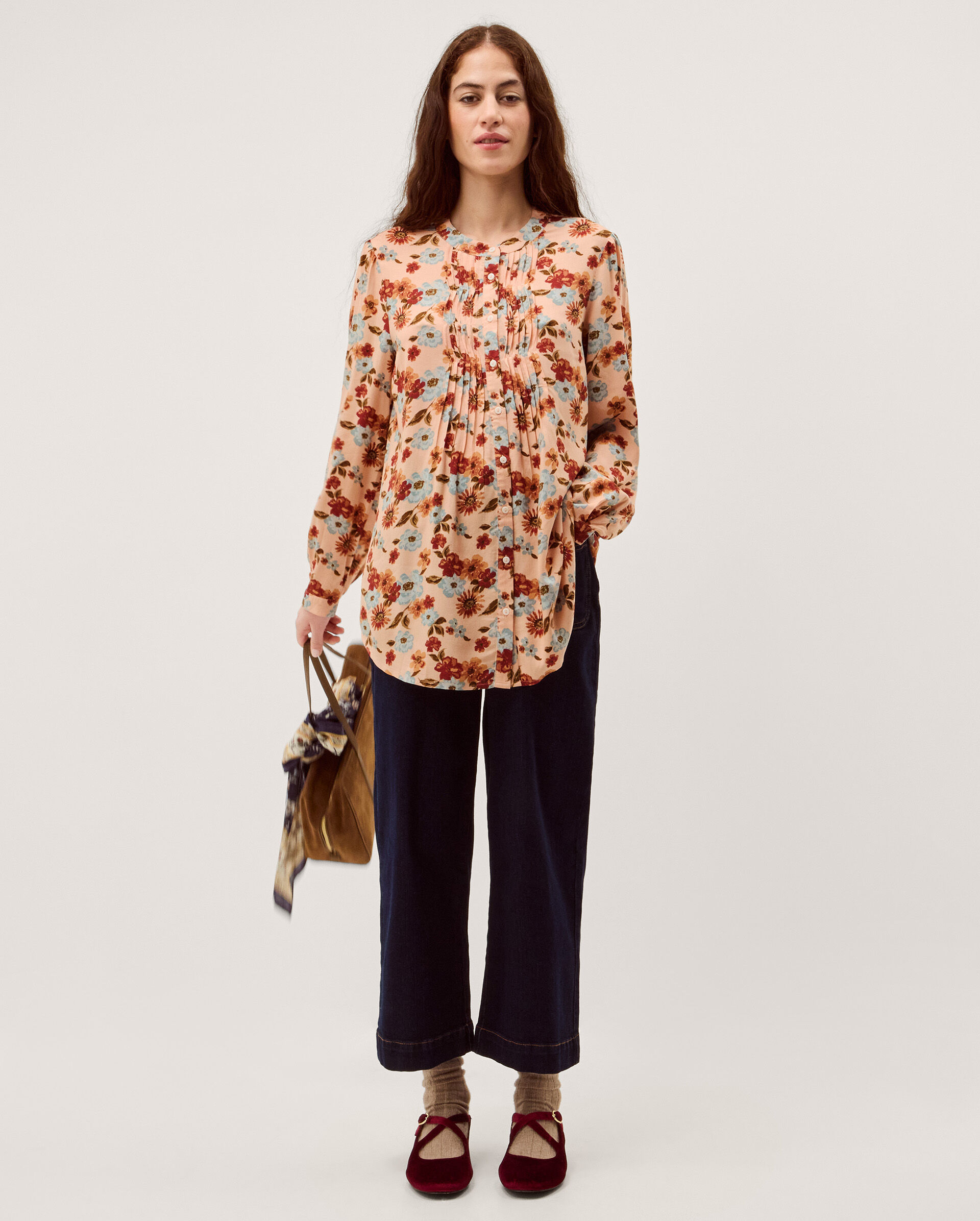 Olive Floral Print Blouse Ivory