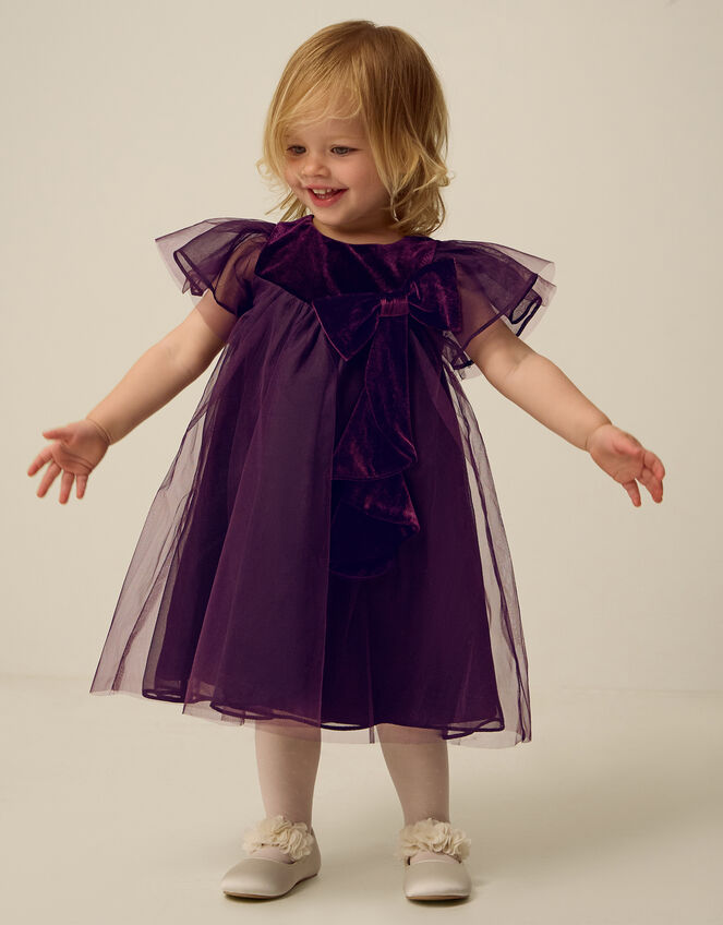 Baby Winnie Velvet Bow Party Dress, Purple (PURPLE), large