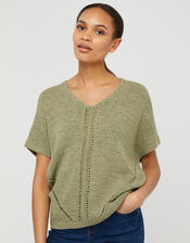 Tyla Tape Yarn Jumper, Green (KHAKI), large