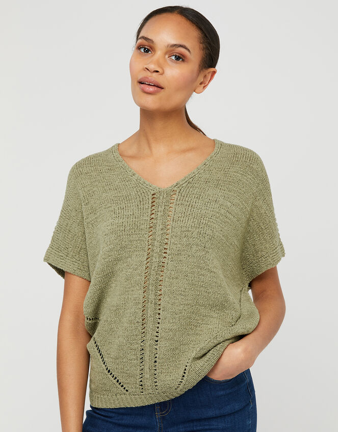 Tyla Tape Yarn Jumper, Green (KHAKI), large