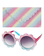 Ombre Glitter Sunglasses and Case Set, , large