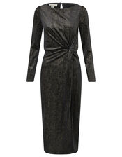 Robyn Foil Print Velvet Midi Dress, Black (BLACK), large